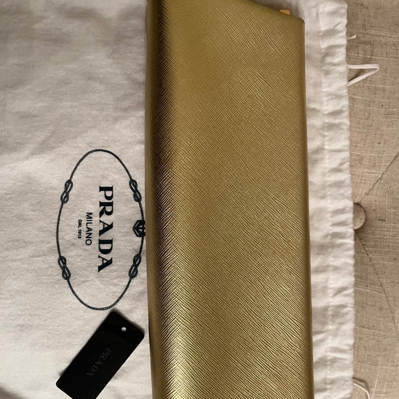 Prada Saffiano east west gold clutch - Picture 1 of 6